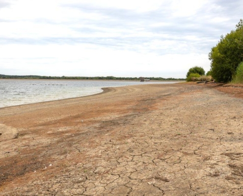 The water level of Arlington reservoir, near Hailsham in East Sussex, is low